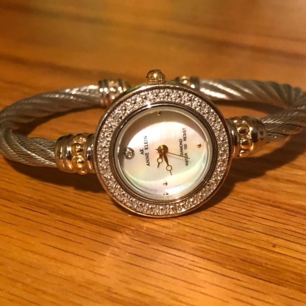 Vintage ANNE KLEIN Two Tone Bangle Watch w/ Bezels - Picture 1 of 7